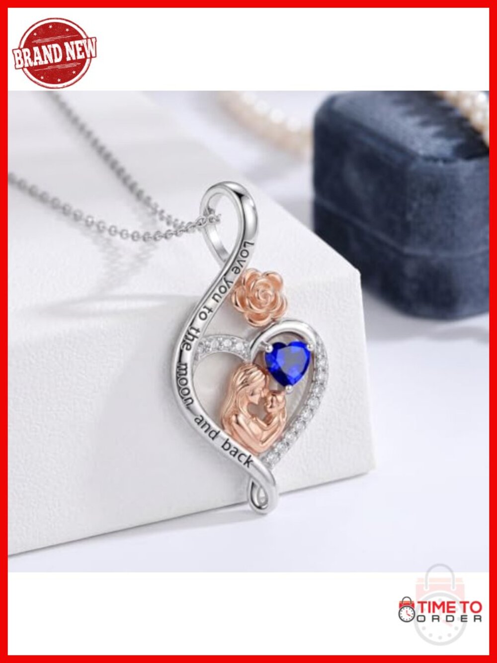 Rose Heart Infinity Birthstone Pendant Necklace for Women - Cubic Zirconia - Picture 2 of 6